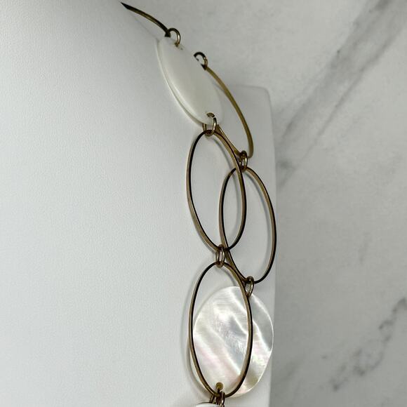 Mother of Pearl Gold Tone Hoop Long Necklace 56" Versatile - Picture 6 of 8